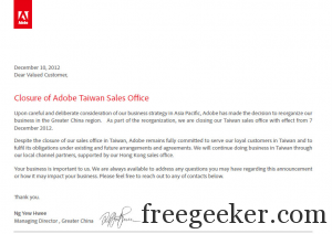 adobe-closure of taiwan office